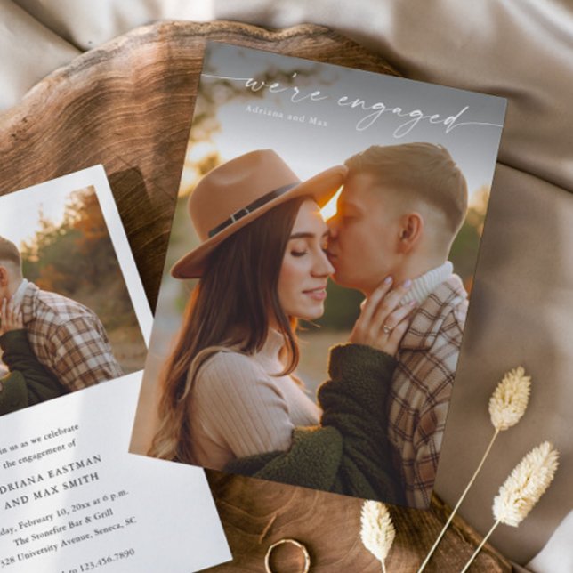 Simple Script 2 Photo Wedding Engagement Invitatio Invitation (Elegant Handwritten Script 2 Photo Engagement Photo Announcement Invitation.)