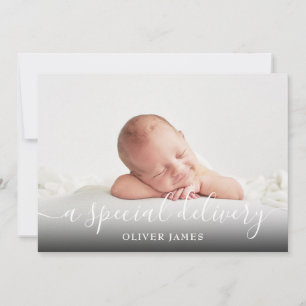 Simple Script A Special Delivery  Baby Photo Birth Announcement