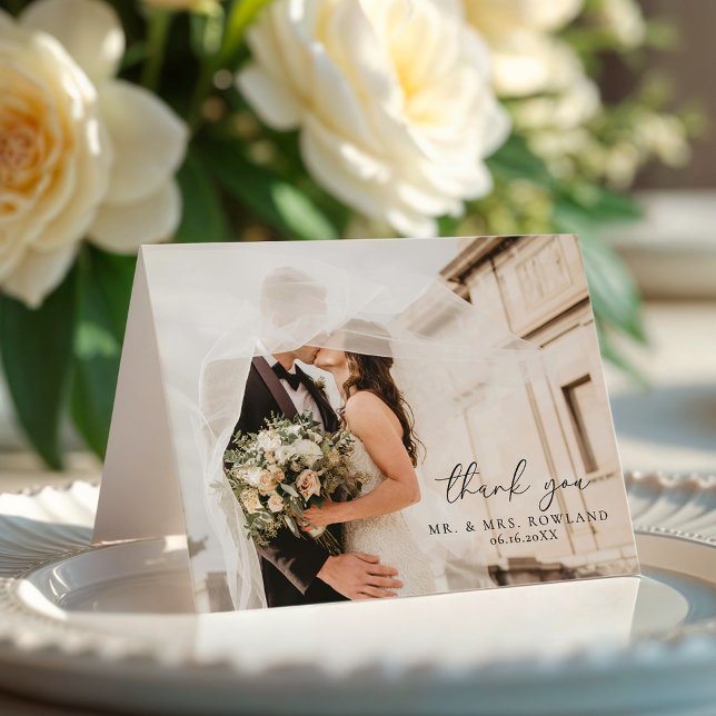 Simple Script and Photo Wedding Folded Thank You Card (Creator Uploaded)