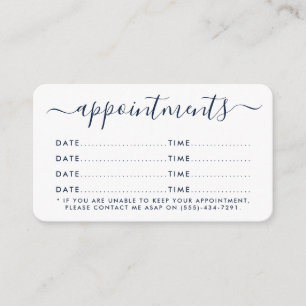 Simple Script Appointment Card - Navy Blue & White