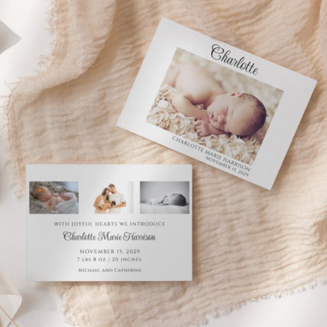 Simple Script Baby Name Photo Birth Announcement (Creator Uploaded)