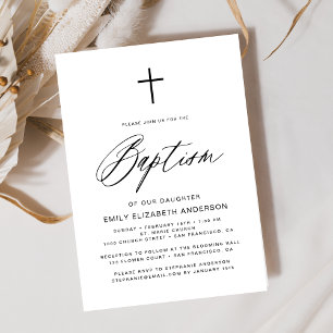 Simple Script Black and White Baptism Invitation
