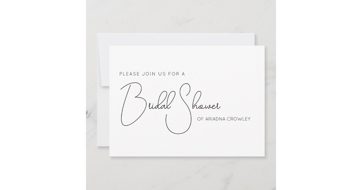 Simple Script Black and White Bridal Shower Invite | Zazzle