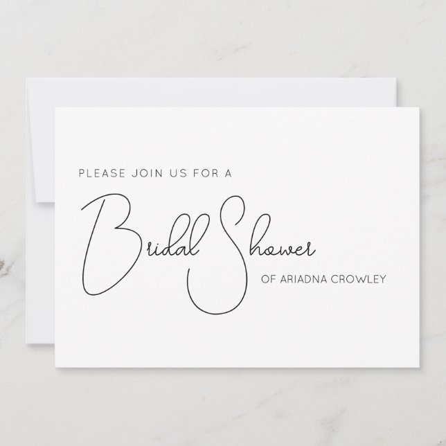 Simple Script Black and White Bridal Shower Invite (Front)