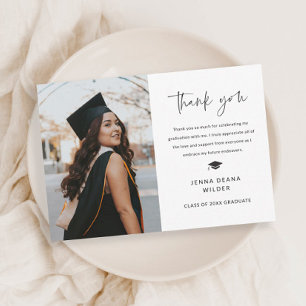 Simple Script Black and White Graduation Thank You Card