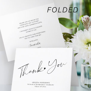 Simple script black and white graduation thank you card