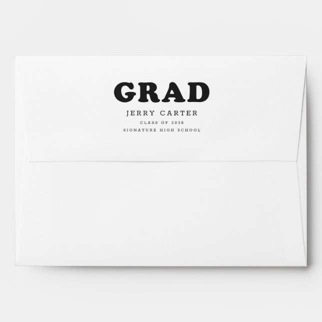 Simple Script Black and White Return Address Envelope (Back (Top Flap))