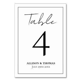 Simple Script Black and White Table Number
