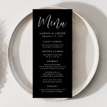 Simple Script Black and White Wedding Menu<br><div class="desc">Simple wedding menu featuring "Menu" displayed in a white script with a black background. Personalize the black and white wedding menu by adding your names,  wedding date,  and menu information. Designed to coordinate with our Simple Script wedding collection.</div>