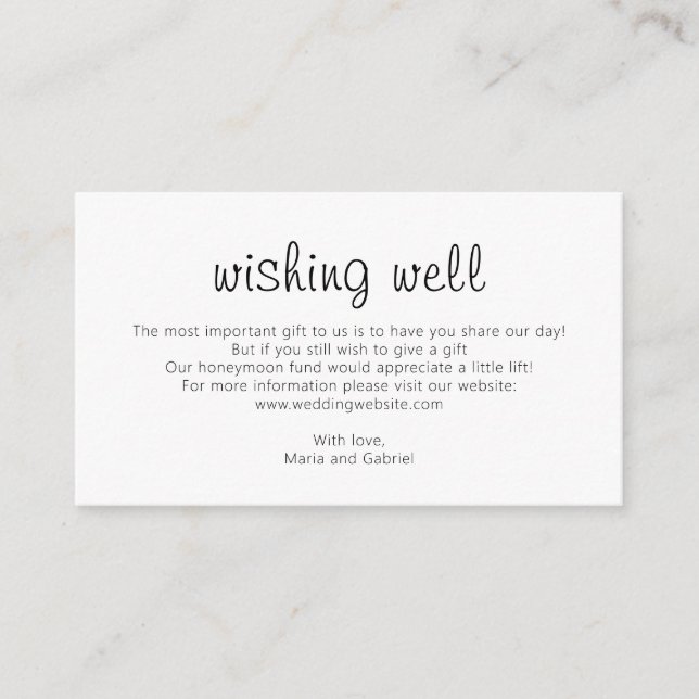Simple script Black and white Wedding Wishing Well Enclosure Card (Front)