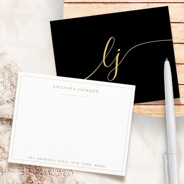 Simple Script Black Gold Personalized Stationery Card (Creator Uploaded)