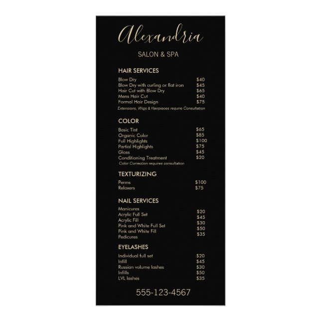 Simple Script Black Salon Service Menu (Front)