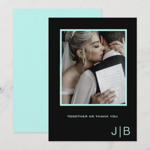 Simple script black & teal minimalist photo Thank You Card