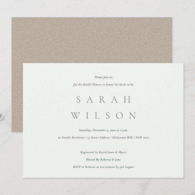 Simple Script Black White Bridal Shower  Invite (Front/Back)