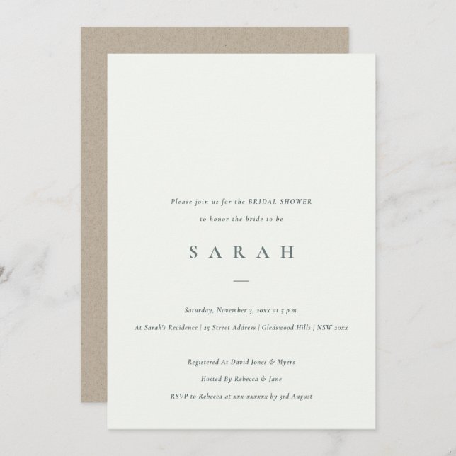Simple Script Black White Bridal Shower  Invite (Front/Back)