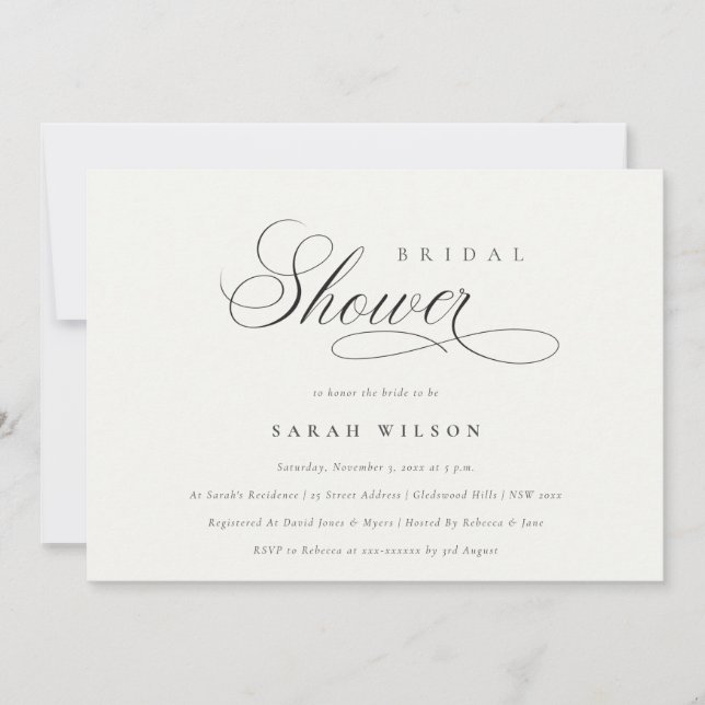 Simple Script Black White Bridal Shower  Invite (Front)