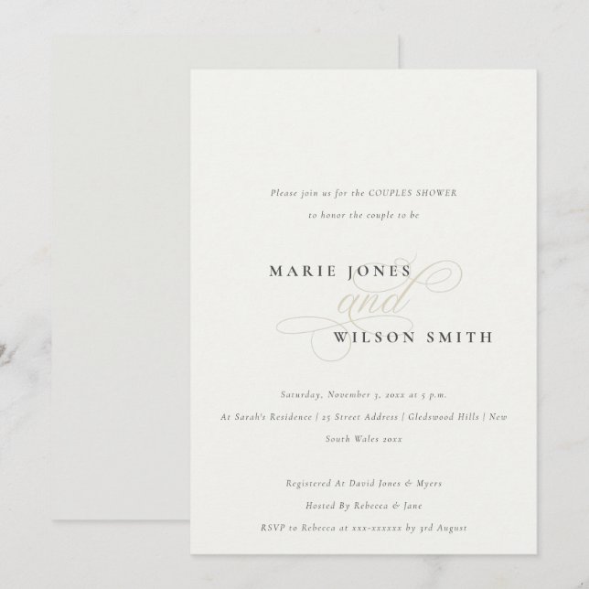 Simple Script Black White Couples Shower Invite (Front/Back)