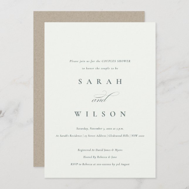Simple Script Black White Couples Shower Invite (Front/Back)