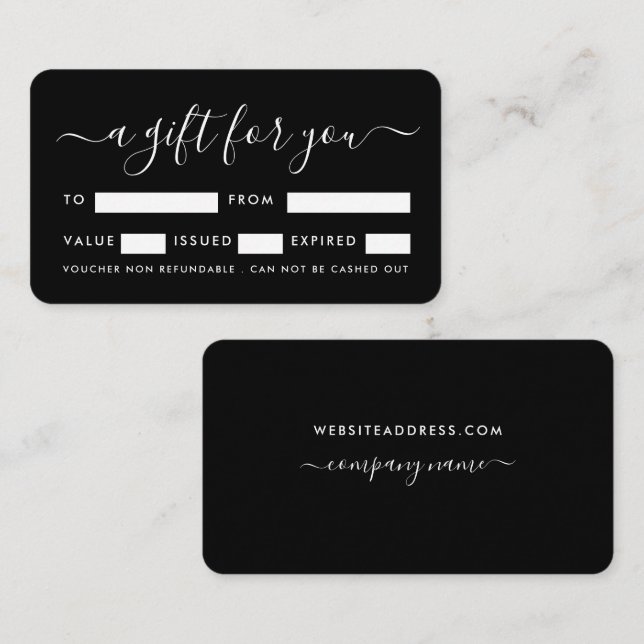 Simple Script - Black & White Gift Certificates (Front/Back)