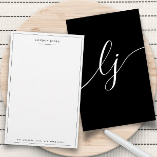 Simple Script Black White Personalized Stationery