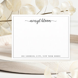 Simple Script Black White Personalized Stationery Card