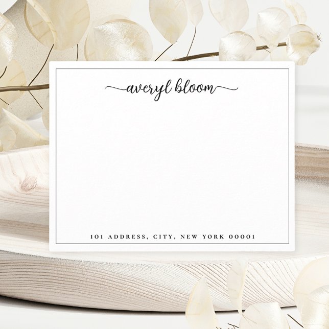 Simple Script Black White Personalized Stationery  Card (Creator Uploaded)