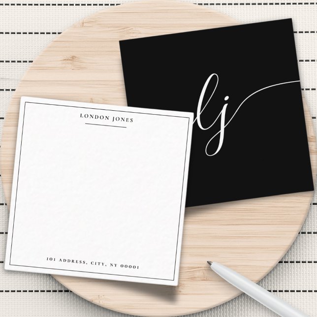 Simple Script Black White Personalized Stationery Card (Creator Uploaded)
