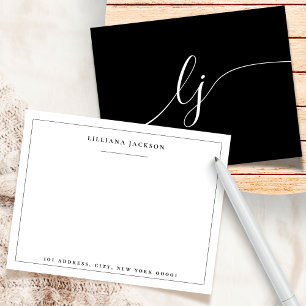 Simple Script Black White Personalized Stationery Card