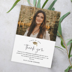 Simple Script Black & White Photo Graduation Thank You Card