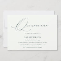 Simple Script Black White Quinceañera Invite