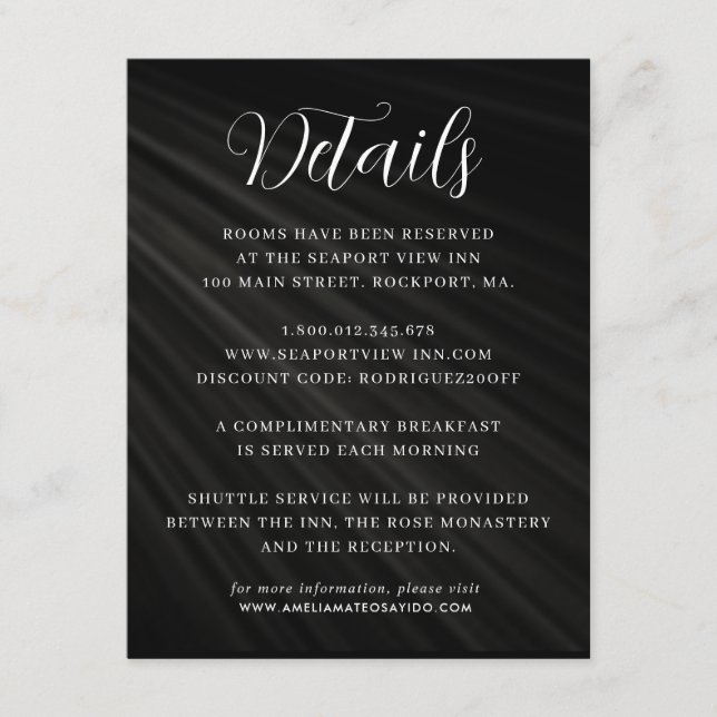 Simple Script Black White Wedding Details Enclosure Card (Front)