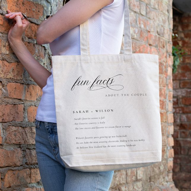 Simple Script Black White Wedding Fun Facts Tote Bag (Creator Uploaded)