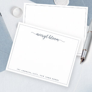 Simple Script Blue Border Personalized Stationery Card
