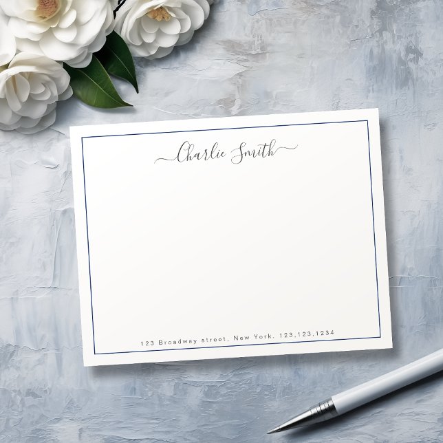 Simple script blue border personalized stationery card (Simple script blue border personalized stationery note card)