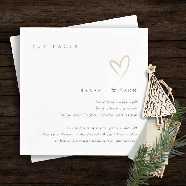 Simple Script Blush Heart Wedding Fun Facts Napkin (Creator Uploaded)