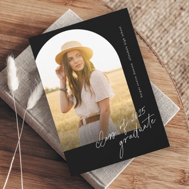Simple Script Boho Arch Photo Graduation Invitation (Modern Boho Arch Script Photo Graduation Invitation.)