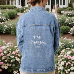 Simple Script Bride Denim Jacket<br><div class="desc">Cute and easy to personalize jean jacket for your wedding! Both adorable for photos and a keepsake. Change out the last name and the wedding year to your own date! Also makes a great gift for bridal showers, bachelorette parties and more. Personalized Simple Minimal Wedding Script Wife Est. Date Bride...</div>
