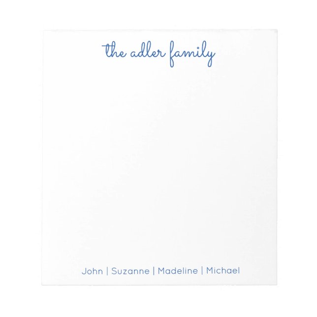 Simple Script Bright Blue Family Notepad (Front)