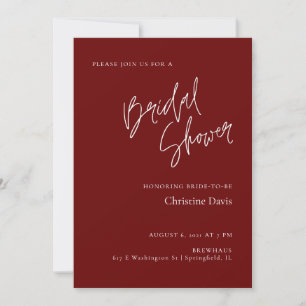 Simple Script Burgundy Bridal Shower invitation