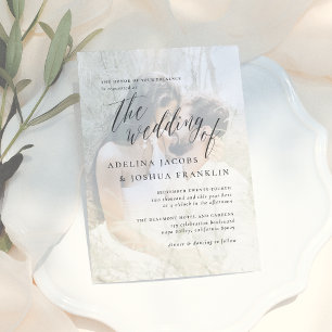Simple Script Calligraphy Engagement Photo Wedding Invitation