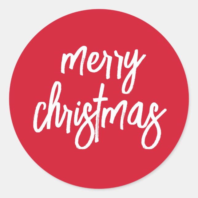 Simple Script Calligraphy Red Merry Christmas Classic Round Sticker (Front)