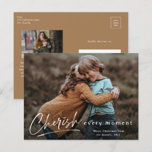 Simple Script Cherish Every Moment Photo Christmas Holiday Postcard