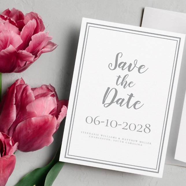 Simple Script Chic Grey Save The Date Wedding (Creator Uploaded)
