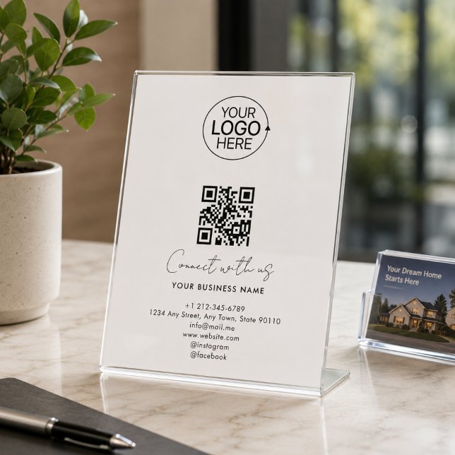 Simple Script Connect With Us Logo QR Code Promo Pedestal Sign (Simple Script Connect With Us Logo QR Code Promo Pedestal Sign)