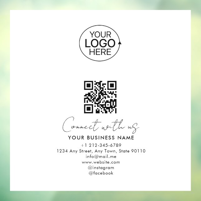 Simple Script Connect With Us Logo QR Code Promo Window Cling (Sheet 3)