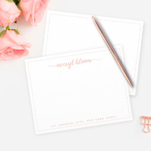 Simple Script Coral Blush Personalized Stationery  Card