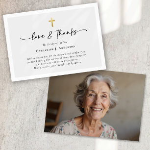 Simple Script Cross Photo Funeral Thank You Card