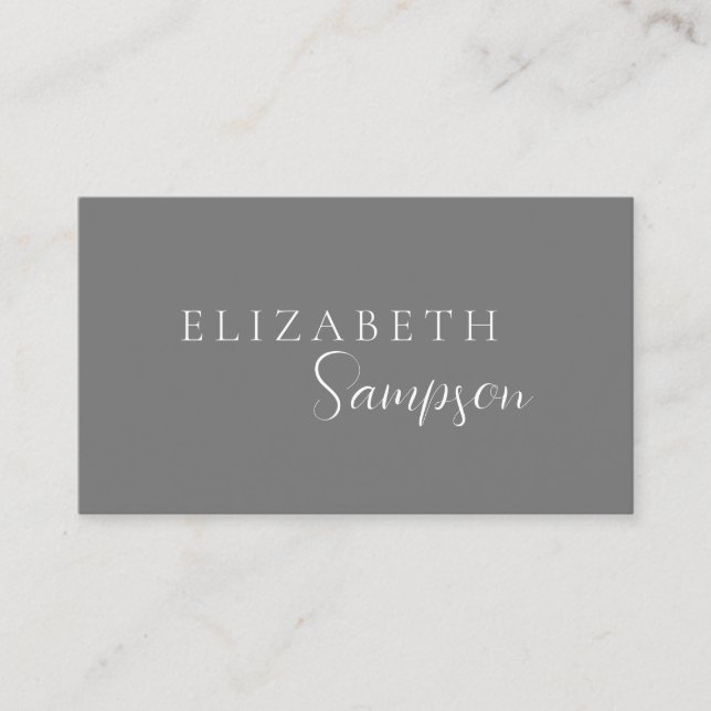 Simple Script Custom Name Grey Business Card (Front)