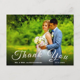 Simple Script Custom Photo H White Wedding Thank U Postcard