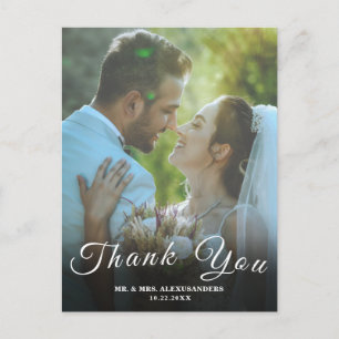 Simple Script Custom Photo White Wedding Thank U Postcard